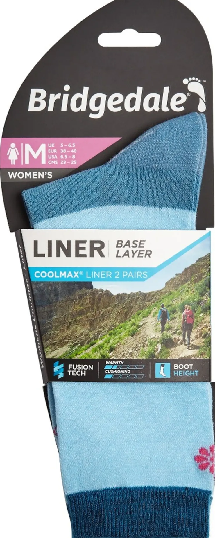 Socks|Socks-Bridgedale Womens Coolmax Liner Socks - Twin Pack - Sky