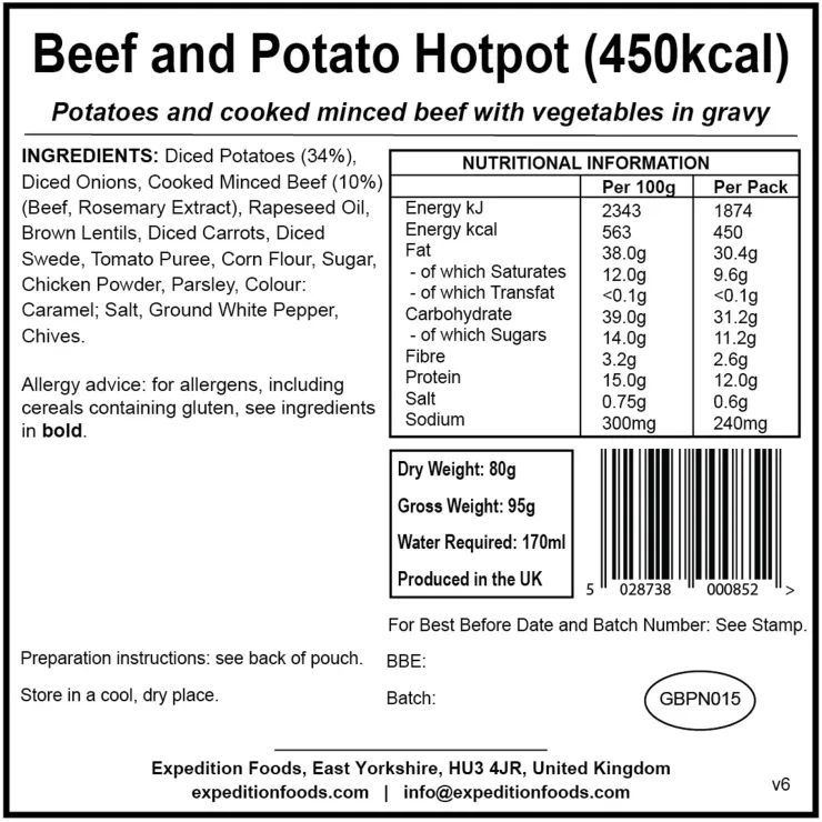 Lunch/ Dinner-Expedition Foods Beef and Potato Hotpot - 450kcal