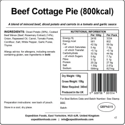 Lunch/ Dinner-Expedition Foods Beef Cottage Pie - 800kcal