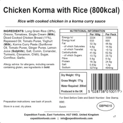 Lunch/ Dinner-Expedition Foods Chicken Korma with Rice - 800kcal