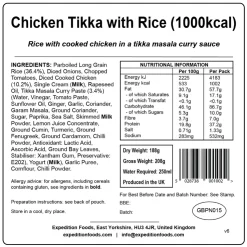 Lunch/ Dinner-Expedition Foods Chicken Tikka with Rice - 1000kcal
