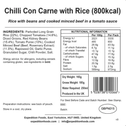 Lunch/ Dinner-Expedition Foods Chilli Con Carne with Rice - 800kcal