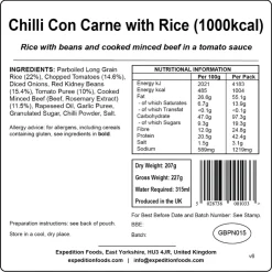 Lunch/ Dinner-Expedition Foods Chilli Con Carne with Rice - 1000kcal