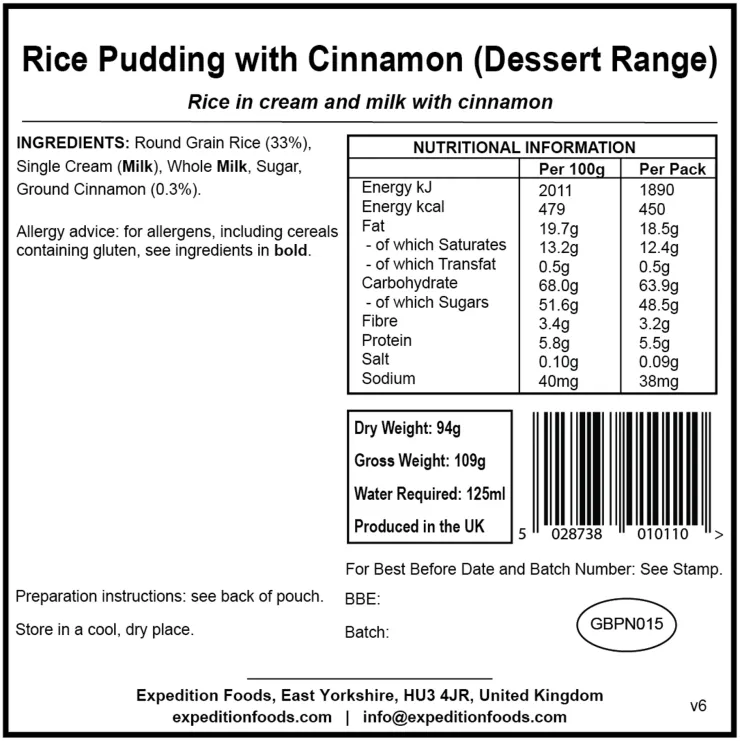 Dessert-Expedition Foods Rice Pudding with Cinnamon - Dessert Range