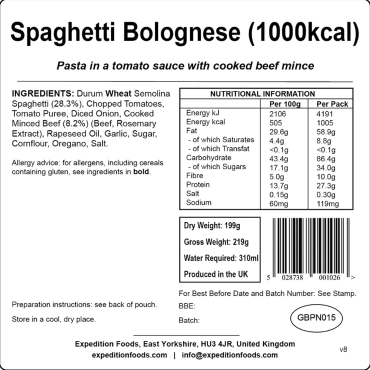 Lunch/ Dinner-Expedition Foods Spaghetti Bolognese - 1000kcal