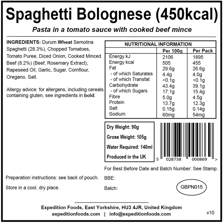 Lunch/ Dinner-Expedition Foods Spaghetti Bolognese - 450kcal
