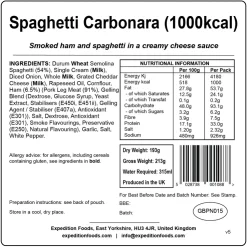 Lunch/ Dinner-Expedition Foods Spaghetti Carbonara - 1000kcal