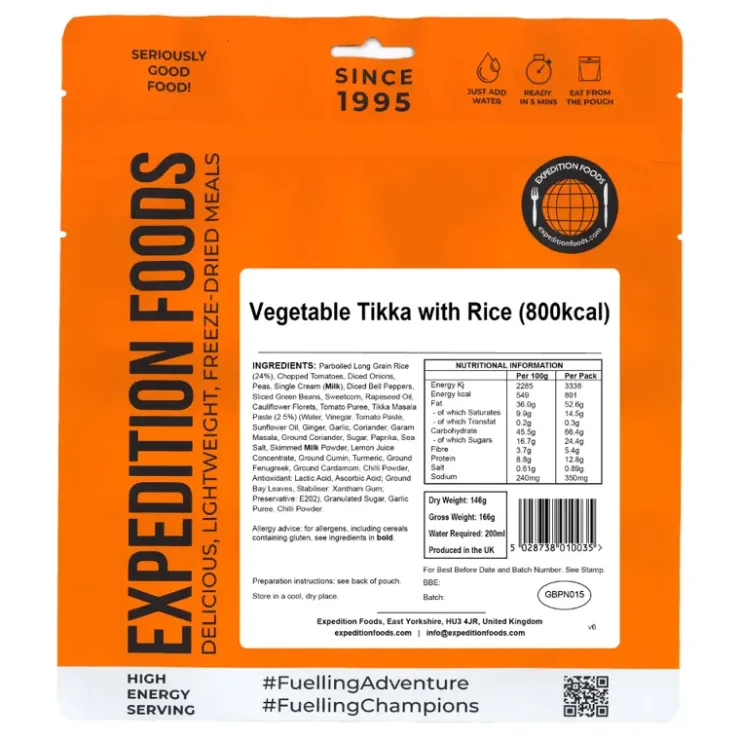 Lunch/ Dinner-Expedition Foods Vegetable Tikka with Rice - 800kcal