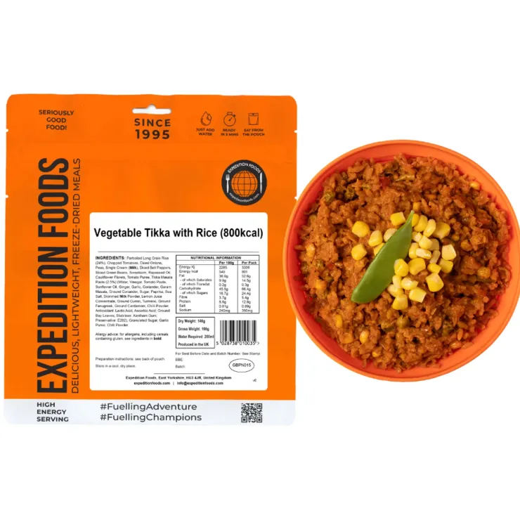 Lunch/ Dinner-Expedition Foods Vegetable Tikka with Rice - 800kcal