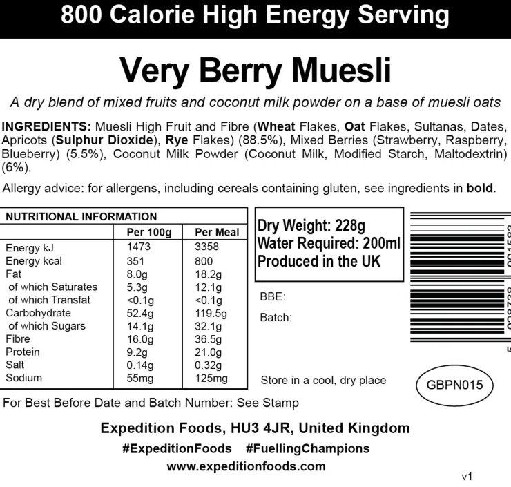 Breakfast-Expedition Foods Very Berry Muesli - 800kcal