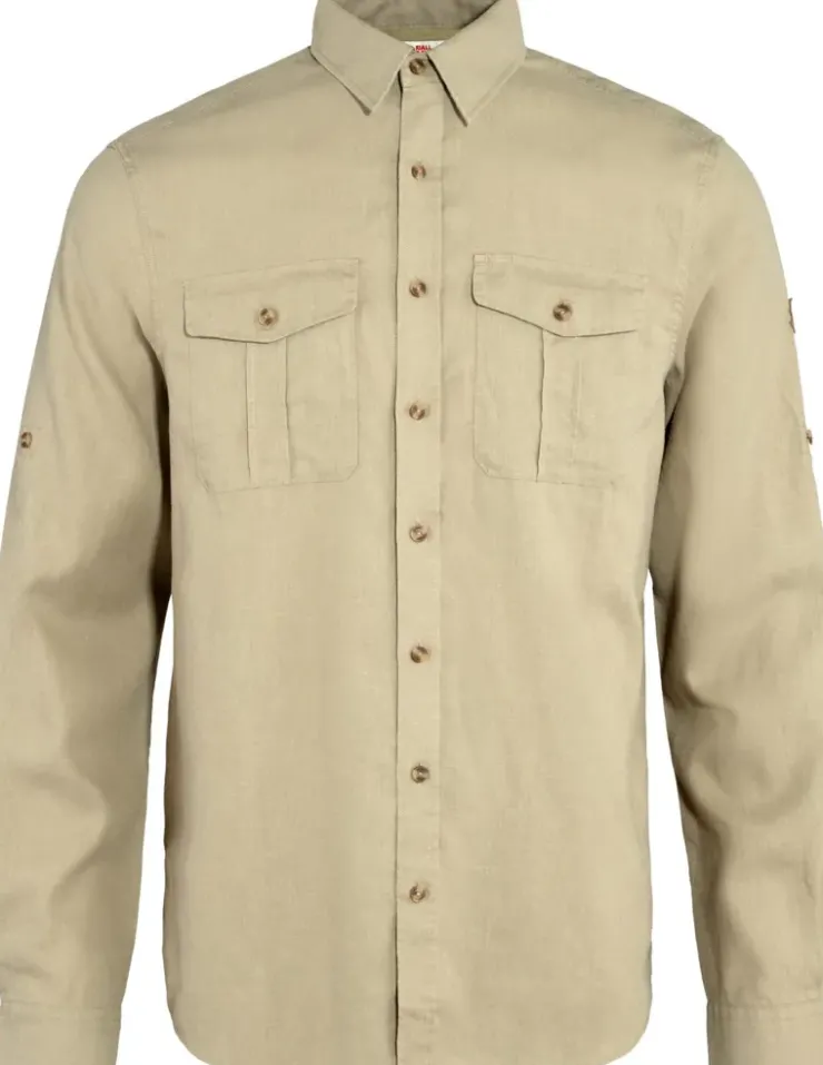 Shirts-Fjallraven Mens Ovik Travel LS Shirt - Sand Stone