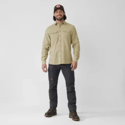 Shirts-Fjallraven Mens Ovik Travel LS Shirt - Sand Stone
