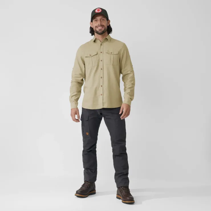 Shirts-Fjallraven Mens Ovik Travel LS Shirt - Sand Stone