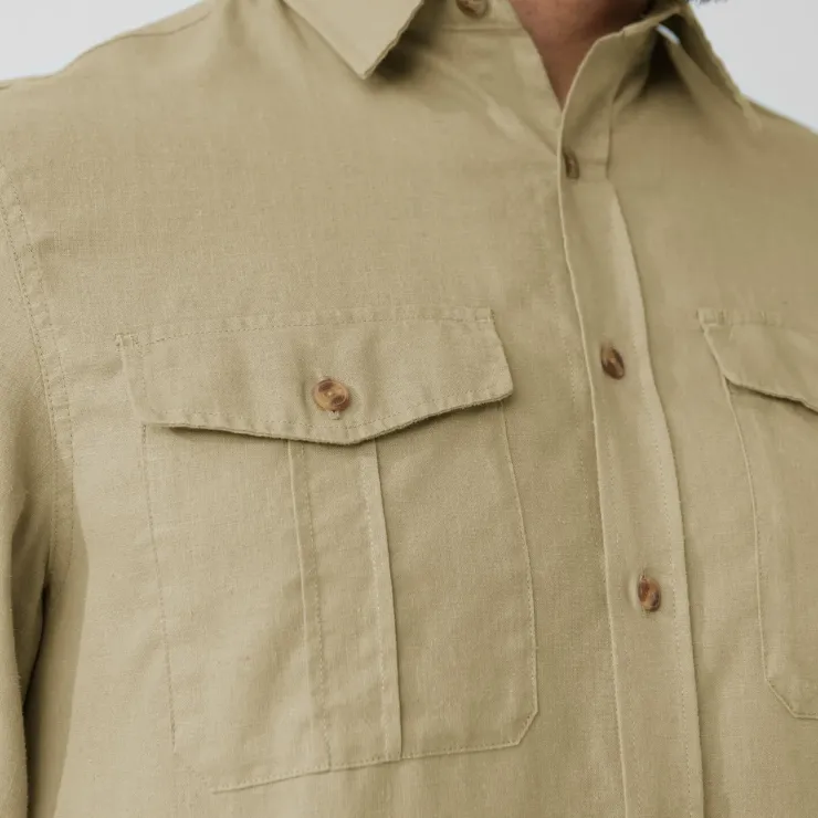 Shirts-Fjallraven Mens Ovik Travel LS Shirt - Sand Stone