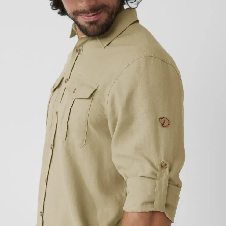 Shirts-Fjallraven Mens Ovik Travel LS Shirt - Sand Stone