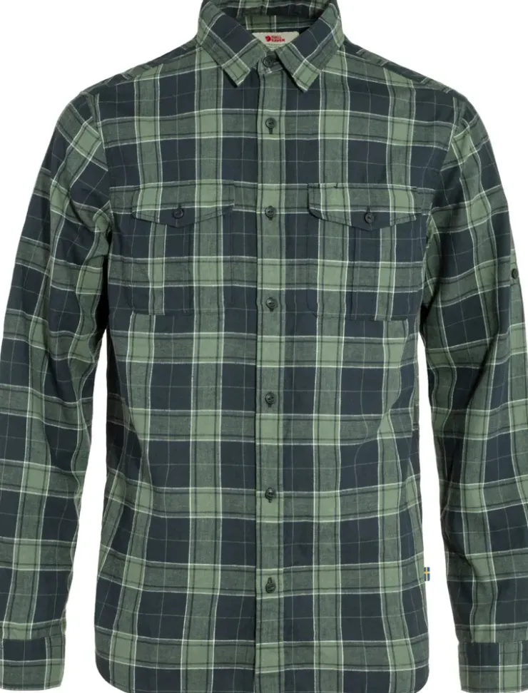 Shirts-Fjallraven Mens Ovik Travel LS Shirt - Dark Navy-Patina Green