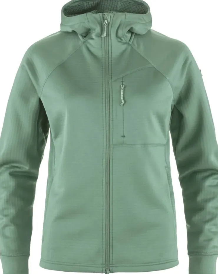Fleece & Mid Layer-Fjallraven Womens Abisko Grid Fleece Hoodie - Patina Green
