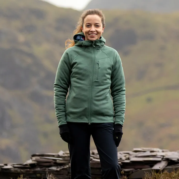 Fleece & Mid Layer-Fjallraven Womens Abisko Grid Fleece Hoodie - Patina Green