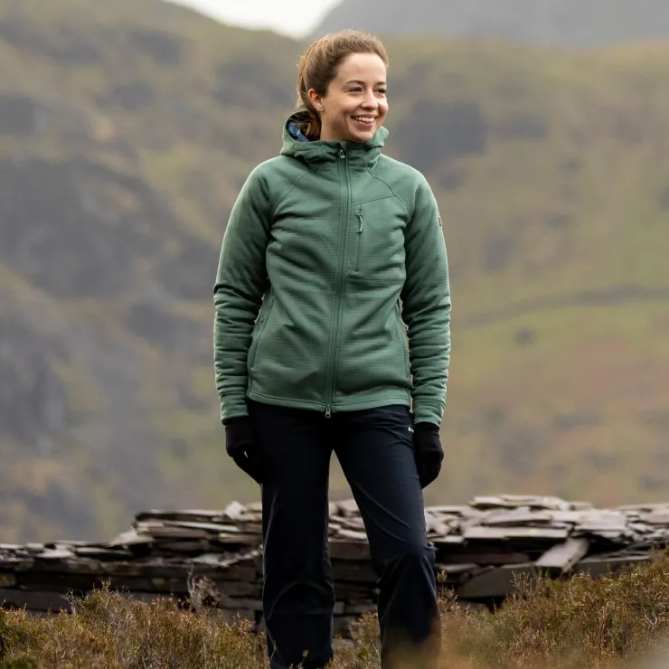 Fleece & Mid Layer-Fjallraven Womens Abisko Grid Fleece Hoodie - Patina Green