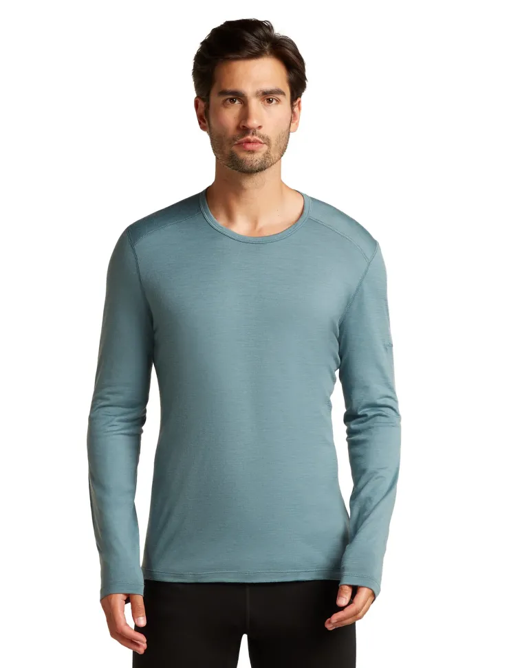 T-Shirts & Baselayers-Icebreaker Mens 200 Oasis Long Sleeved Crewe Top - Blue Ash