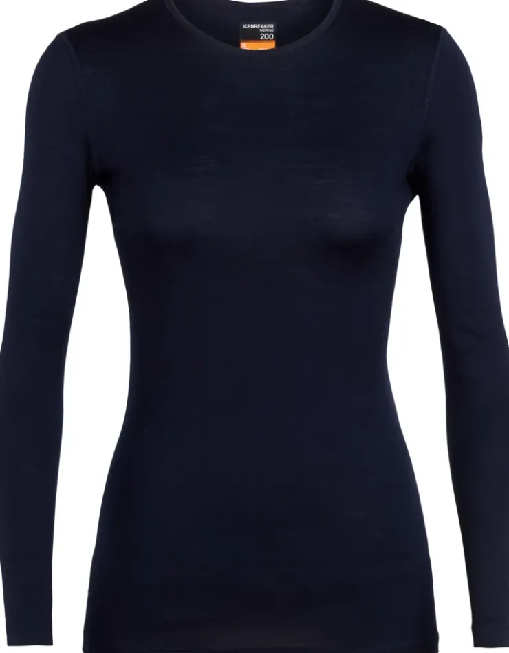 T-Shirts & Baselayers-Icebreaker Womens 200 Oasis LS Crewe Top - Midnight Navy