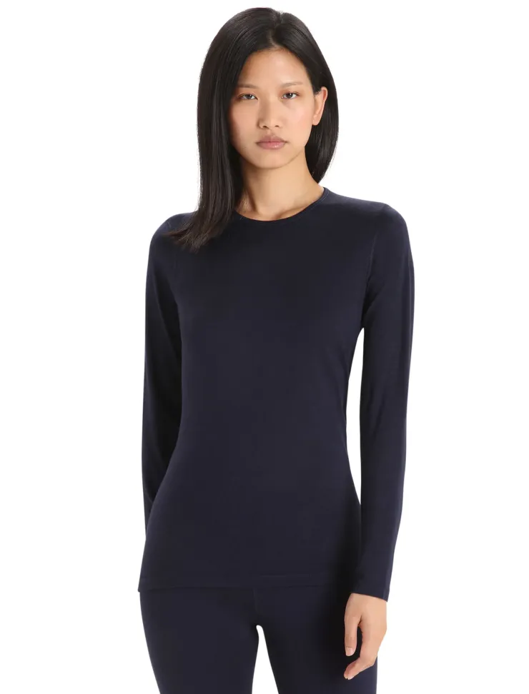 T-Shirts & Baselayers-Icebreaker Womens 200 Oasis LS Crewe Top - Midnight Navy