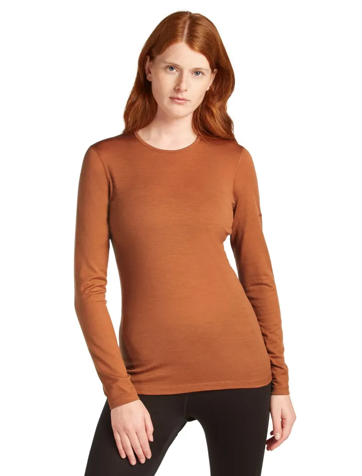 T-Shirts & Baselayers-Icebreaker Womens 200 Oasis LS Crewe Top - Dusty Clay