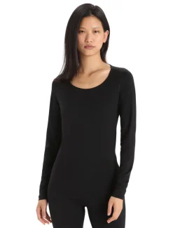 T-Shirts & Baselayers-Icebreaker Womens 200 Oasis LS Scoop Tee - Black