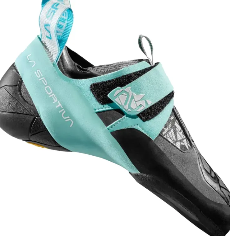 Climbing Shoes|All Round Shoes-La Sportiva Womens Skwama Vegan Climbing Shoe - Carbon-Turquoise