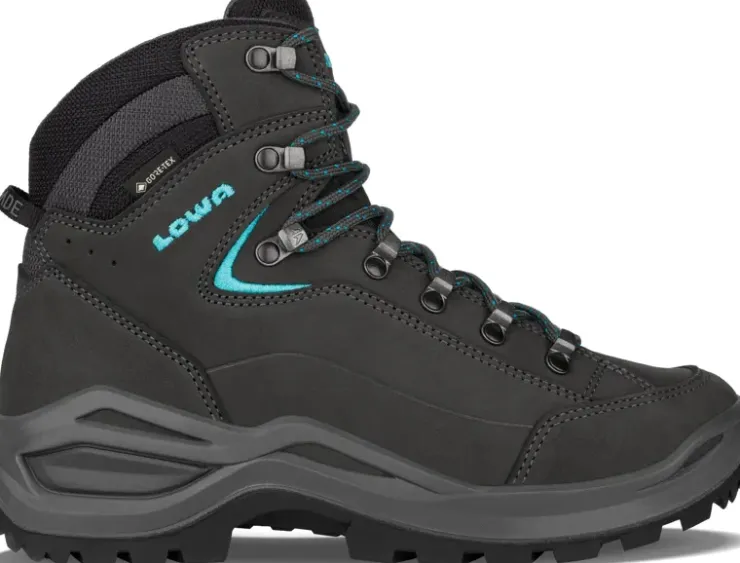 Hiking Shoes & Boots|Mid Height Boots-Lowa Womens Renegade Evo GTX Mid S Boots - Narrow Width - Asphalt-Turquoise