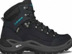 Mid Height Boots|Hiking Boots-Lowa Womens Renegade GTX Mid S Boots - Narrow Width - Asphalt-Turquoise