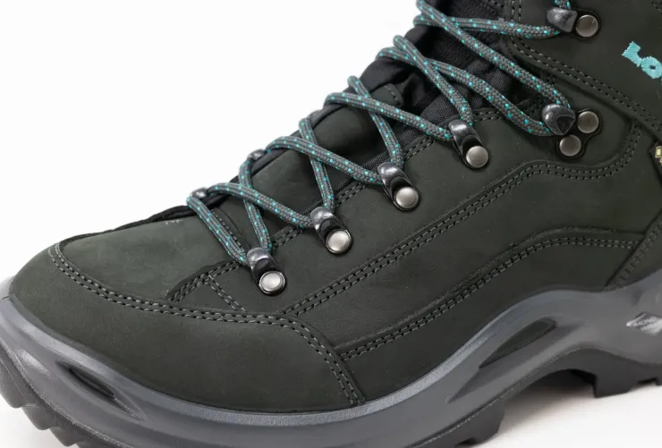Mid Height Boots|Hiking Boots-Lowa Womens Renegade GTX Mid S Boots - Narrow Width - Asphalt-Turquoise