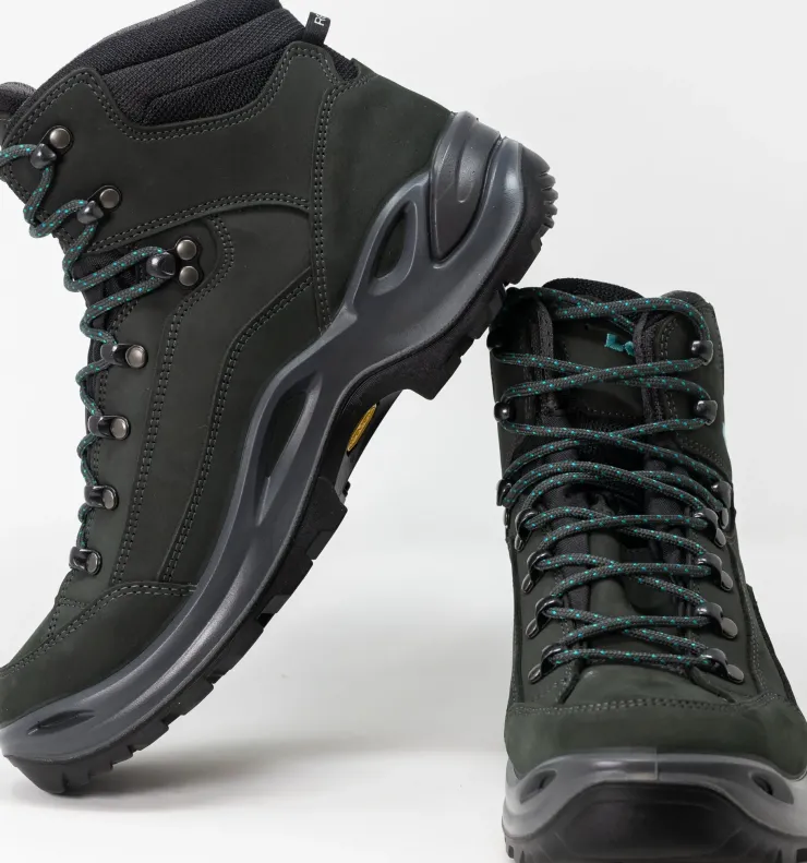 Mid Height Boots|Hiking Boots-Lowa Womens Renegade GTX Mid S Boots - Narrow Width - Asphalt-Turquoise