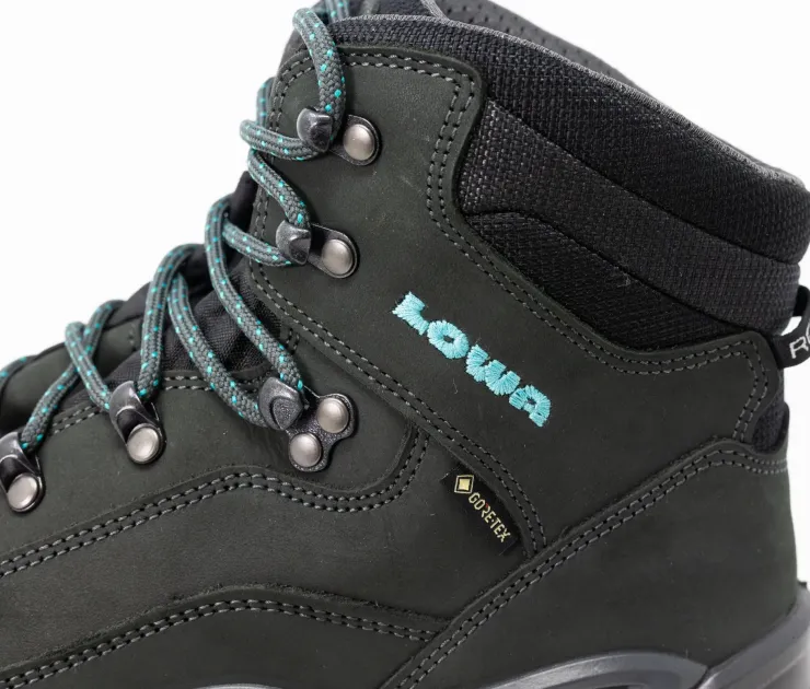 Mid Height Boots|Hiking Boots-Lowa Womens Renegade GTX Mid S Boots - Narrow Width - Asphalt-Turquoise