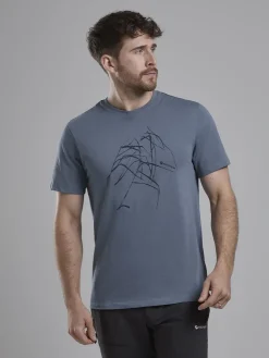 T-Shirts & Baselayers-Montane Mens Abstract Mountain T-Shirt - Stone Blue