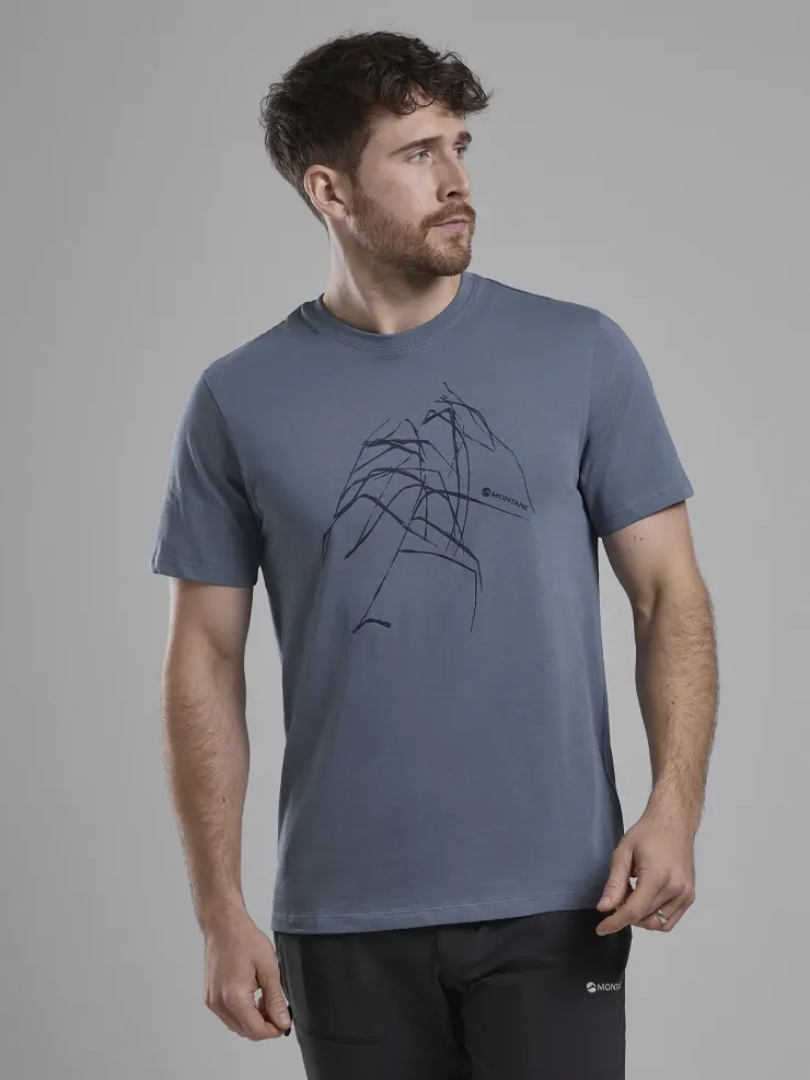 T-Shirts & Baselayers-Montane Mens Abstract Mountain T-Shirt - Stone Blue