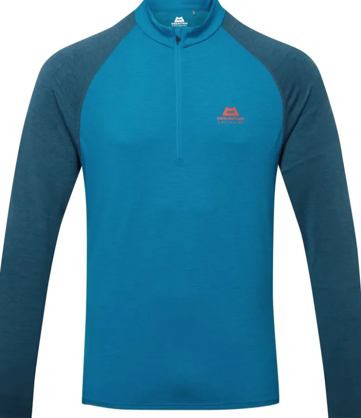 T-Shirts & Baselayers-Mountain Equipment Mens Nava LS Zip T - Mykonos-Majolica
