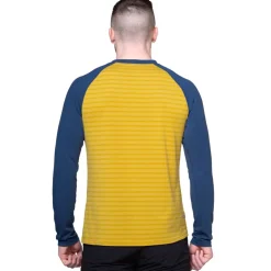 T-Shirts & Baselayers-Mountain Equipment Mens Redline LS Tee - Acid Stripe-Denim