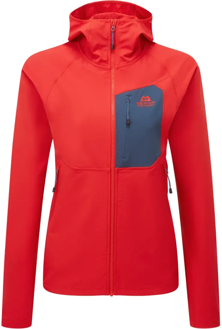 Softshell Jackets-Mountain Equipment Womens Arrow Hooded Jacket - Chili Red-Dusk