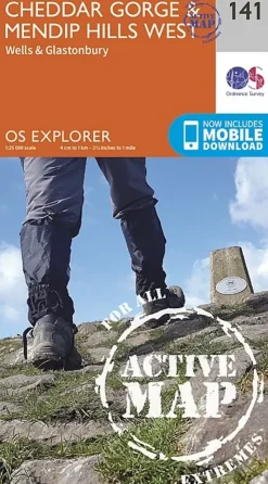 Maps And Books-Ordnance Survey OS Explorer - Active Map 141 - Cheddar Gorge and Mendip Hills West