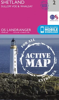 Maps And Books-Ordnance Survey OS Landranger Active map 2 - Shetland - Sullom Voe and Whalsay