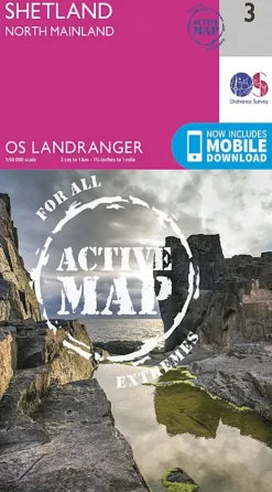 Maps And Books-Ordnance Survey OS Landranger Active map 3 - Shetland - North Mainland