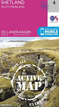 Maps And Books-Ordnance Survey OS Landranger Active map 4 - Shetland - South Mainland
