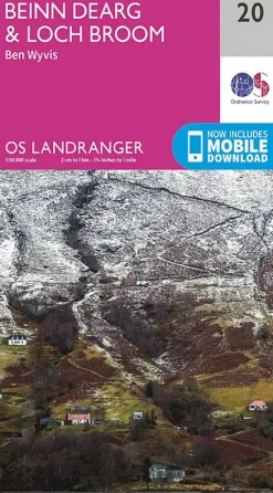 Maps And Books-Ordnance Survey OS Landranger Map 20 - Beinn Dearg and Loch Broom Ben Wyvis