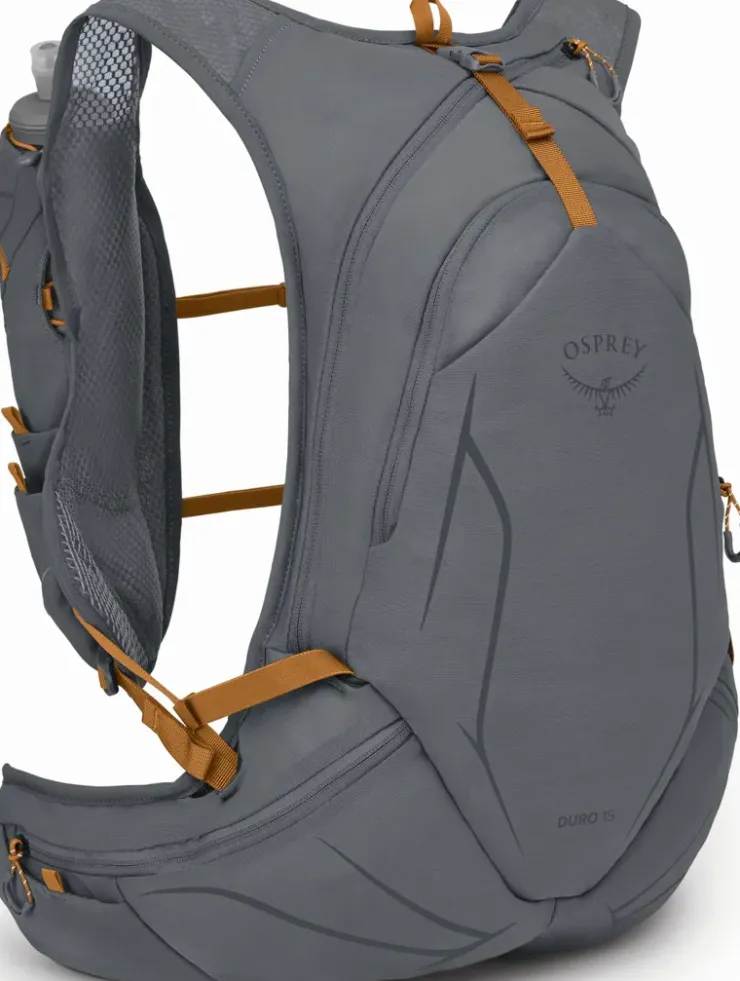 Fast & Light Rucksacks And Vests-Osprey Duro 15 with Flasks - Phantom Grey-Toffee Orange