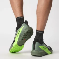 Hiking Shoes & Boots|Running Shoes-Salomon Mens Sense Ride 5 Shoes - Black-Laurel Wreath-Green Gecko