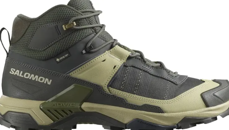 Hiking Shoes & Boots|Mid Height Boots-Salomon Mens X Ultra 5 Mid GTX Shoe - Peat-Gray Green-Blue Nights
