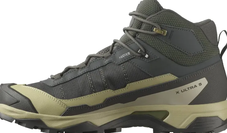 Hiking Shoes & Boots|Mid Height Boots-Salomon Mens X Ultra 5 Mid GTX Shoe - Peat-Gray Green-Blue Nights