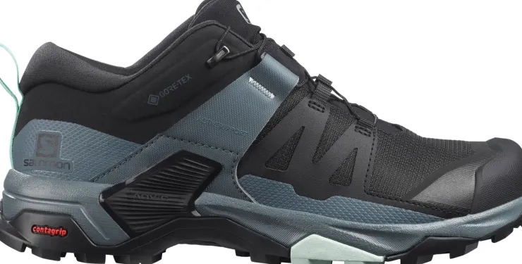 Walking Shoes-Salomon Womens X Ultra 4 GTX Hiking Shoes - Black-Stormy Weather-Opal Blue