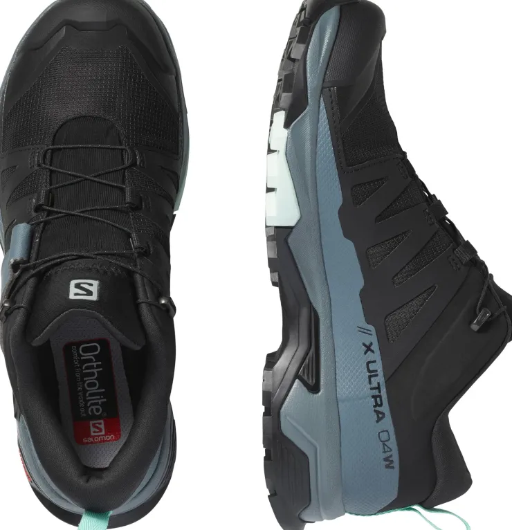 Walking Shoes-Salomon Womens X Ultra 4 GTX Hiking Shoes - Black-Stormy Weather-Opal Blue